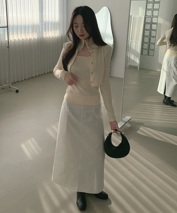 일체형 하이넥 레이어드 니트 셋업 아이보리