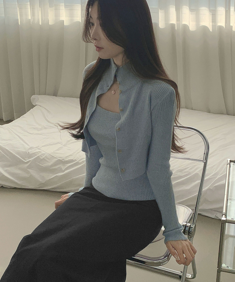 일체형 하이넥 레이어드 니트 셋업 소라