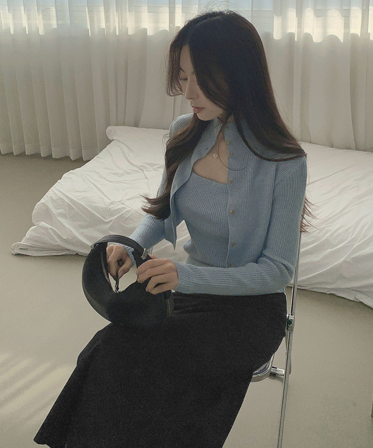 일체형 하이넥 레이어드 니트 셋업 소라