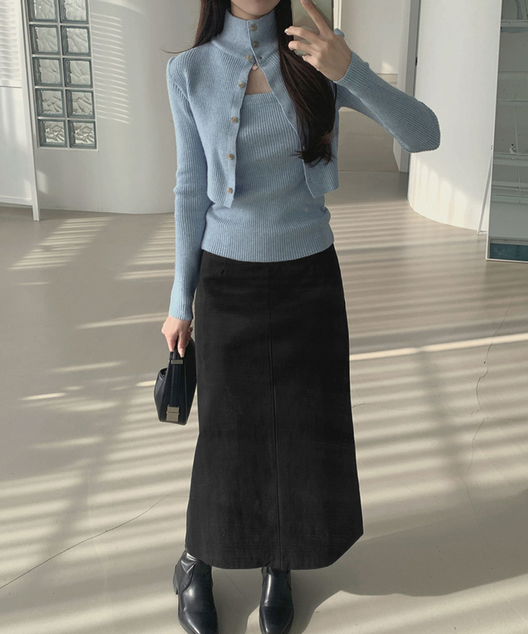 일체형 하이넥 레이어드 니트 셋업 소라