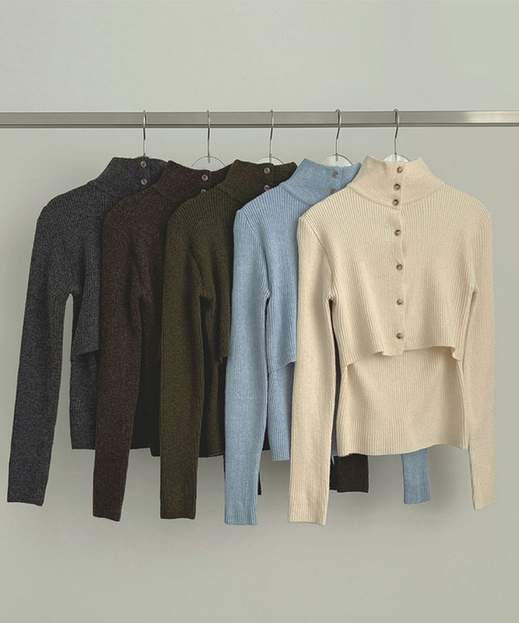 일체형 하이넥 레이어드 니트 셋업