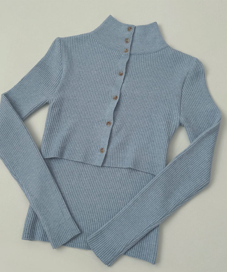 일체형 하이넥 레이어드 니트 셋업