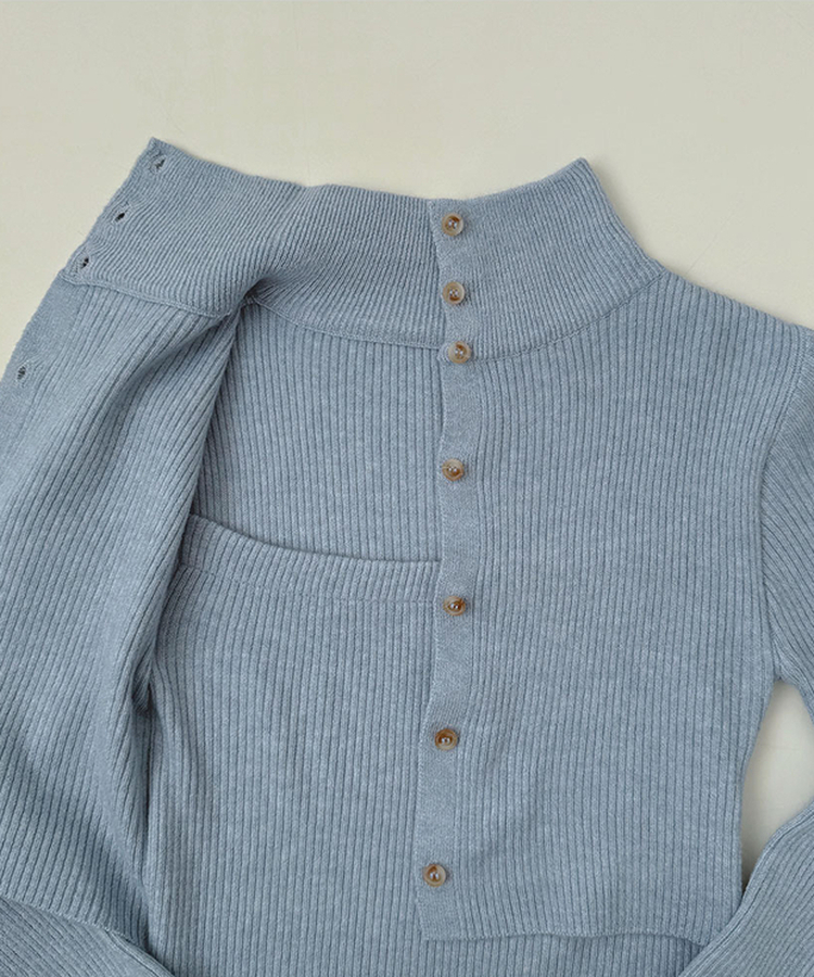 일체형 하이넥 레이어드 니트 셋업