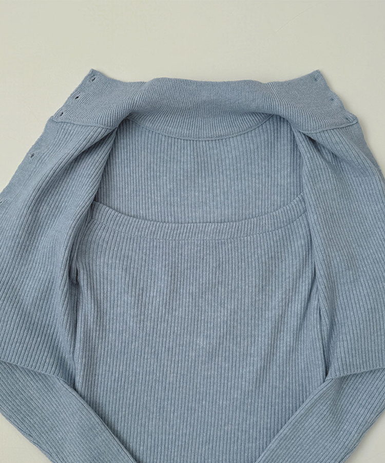 일체형 하이넥 레이어드 니트 셋업