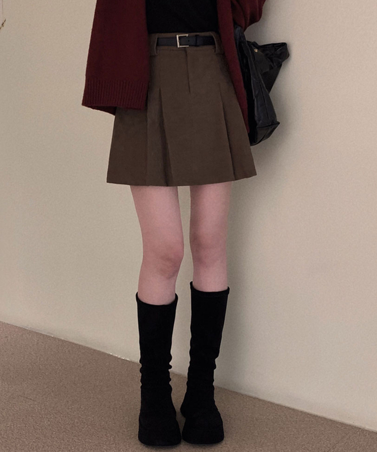 적당한 기장감어반 투핀턱 코듀로이 골덴 플리츠 미니 스커트 브라운