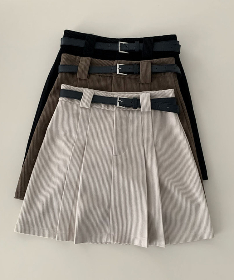 적당한 기장감어반 투핀턱 코듀로이 골덴 플리츠 미니 스커트