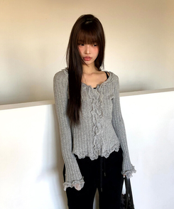フリルレースカーディガン(5color) GREY