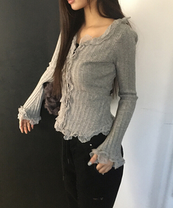 フリルレースカーディガン(5color) GREY