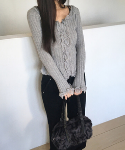 フリルレースカーディガン(5color) GREY