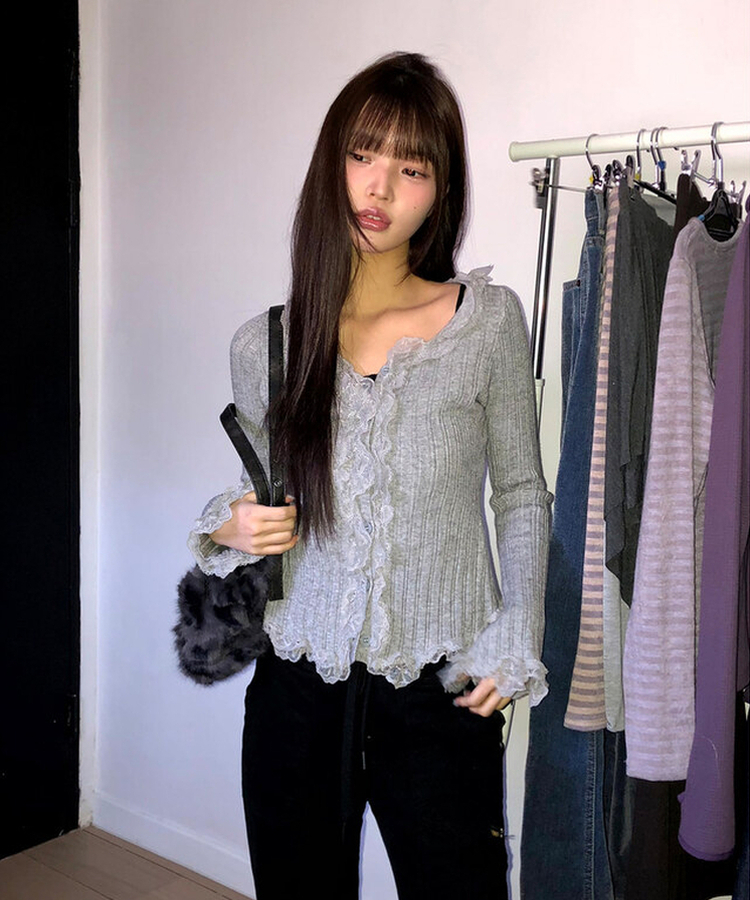 フリルレースカーディガン(5color) GREY
