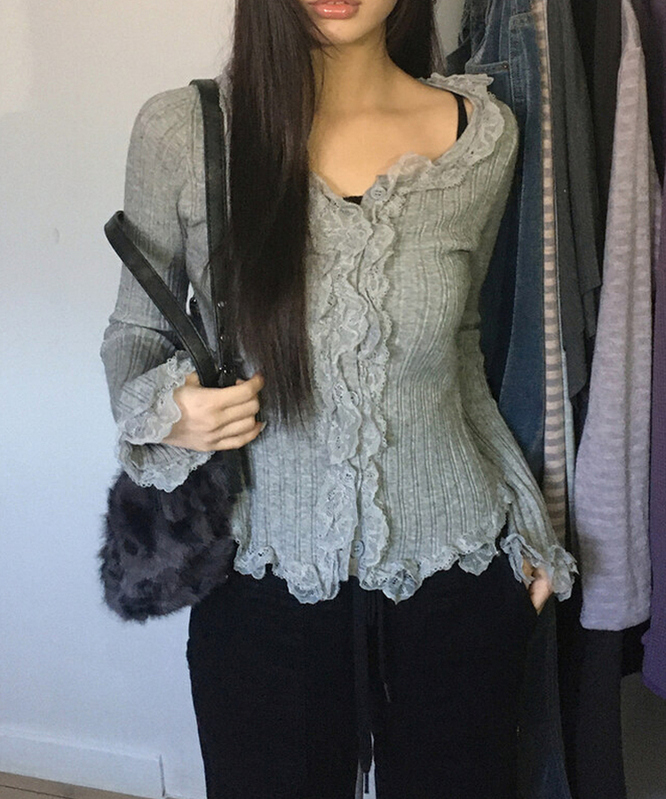 フリルレースカーディガン(5color) GREY