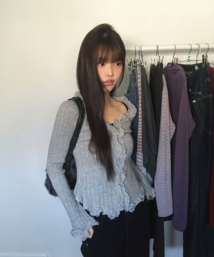 フリルレースカーディガン(5color) GREY