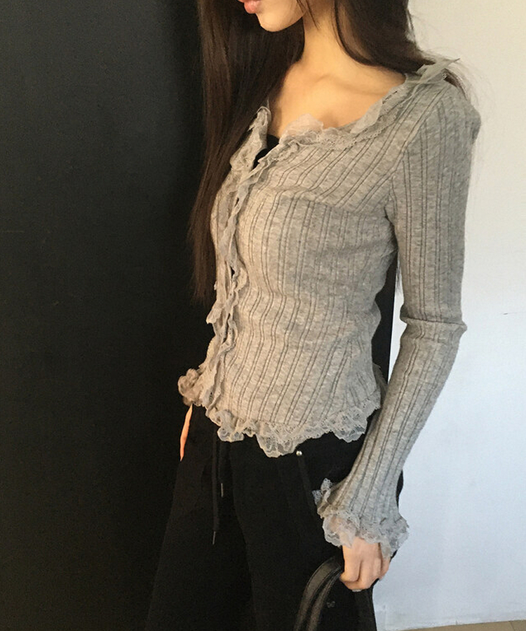フリルレースカーディガン(5color) GREY