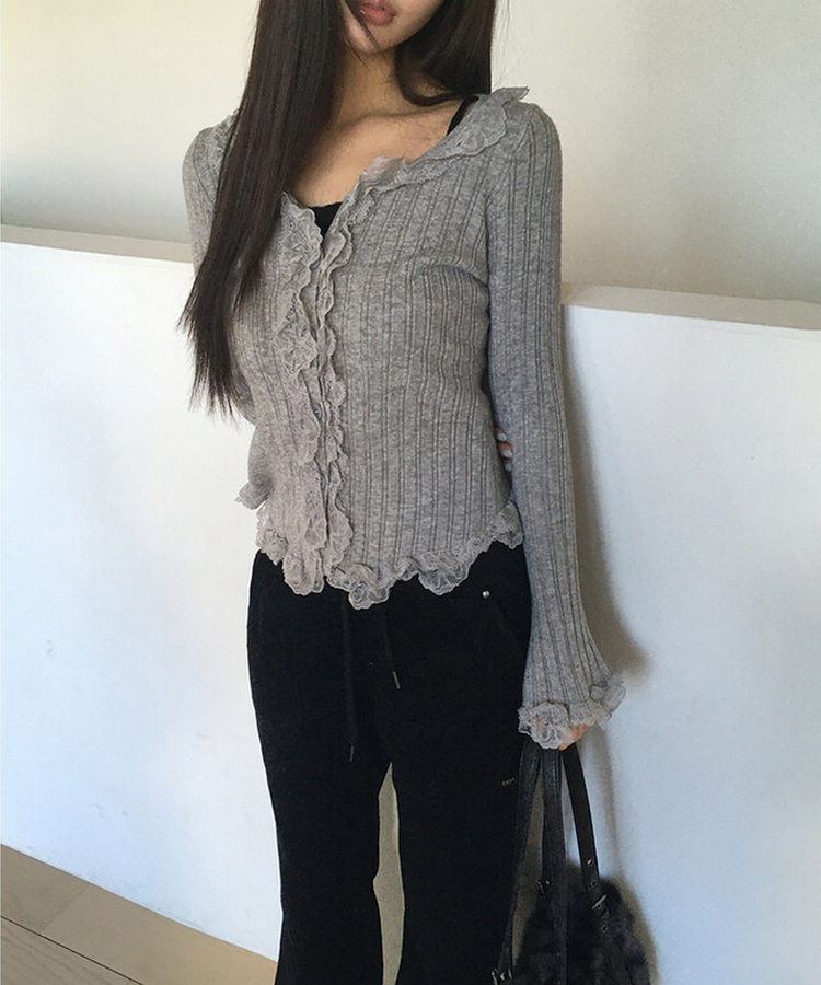 フリルレースカーディガン(5color) GREY