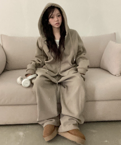 토리 남녀공용 골덴 와이드 조거 투피스 트레이닝 셋업 세트 베이지