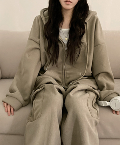 토리 남녀공용 골덴 와이드 조거 투피스 트레이닝 셋업 세트 베이지