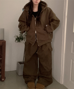 토리 남녀공용 골덴 와이드 조거 투피스 트레이닝 셋업 세트 브라운