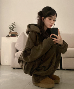 토리 남녀공용 골덴 와이드 조거 투피스 트레이닝 셋업 세트 브라운