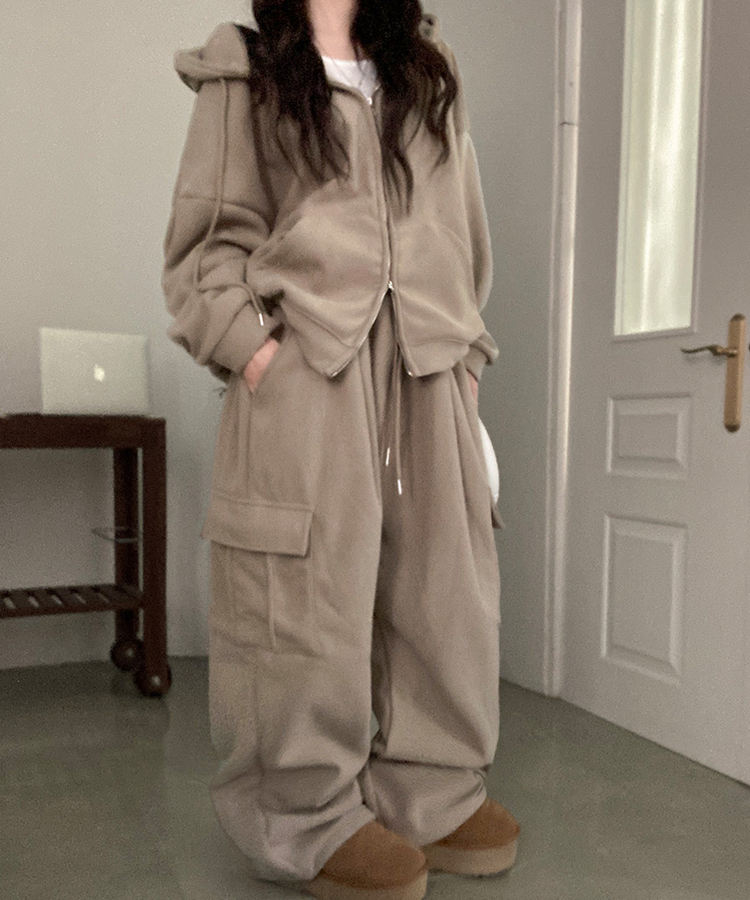 토리 남녀공용 골덴 와이드 조거 투피스 트레이닝 셋업 세트 베이지