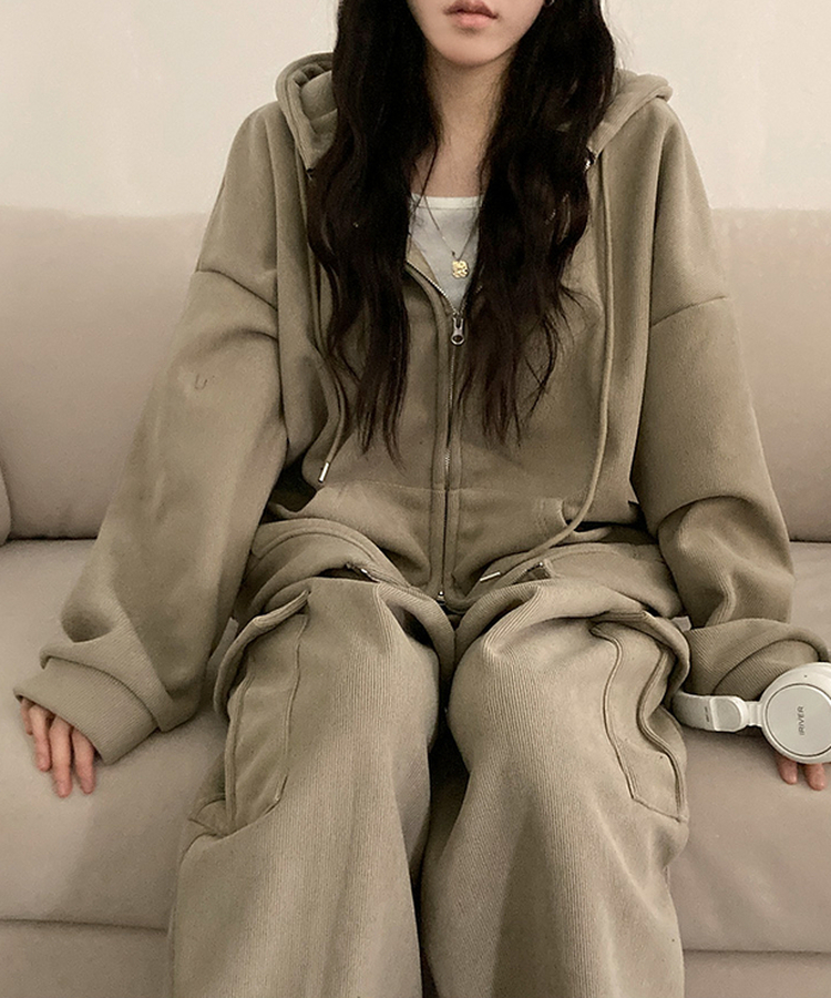 토리 남녀공용 골덴 와이드 조거 투피스 트레이닝 셋업 세트 베이지