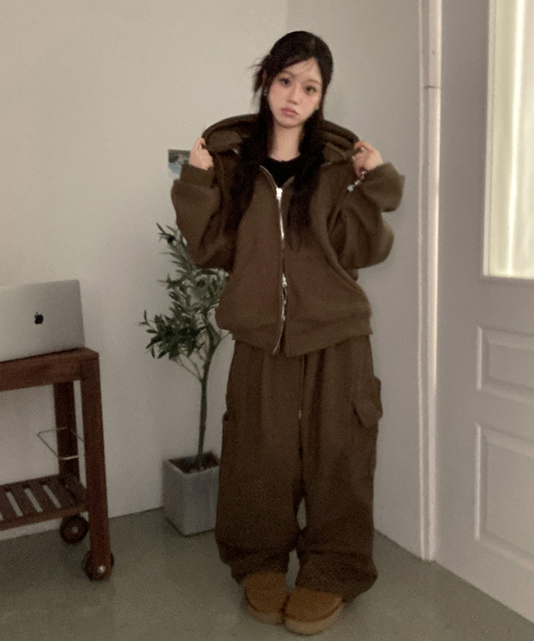 토리 남녀공용 골덴 와이드 조거 투피스 트레이닝 셋업 세트 브라운