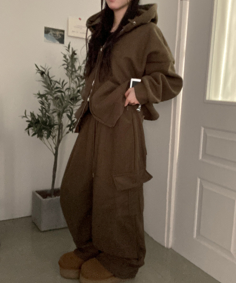 토리 남녀공용 골덴 와이드 조거 투피스 트레이닝 셋업 세트 브라운