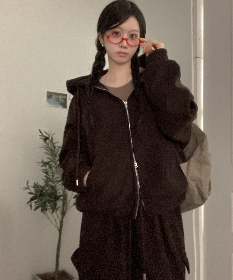 토리 남녀공용 골덴 와이드 조거 투피스 트레이닝 셋업 세트 다크브라운