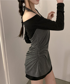レイヤードオフショルダーワンピース CHARCOAL