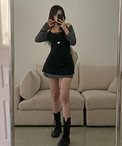 レイヤードオフショルダーワンピース BLACK