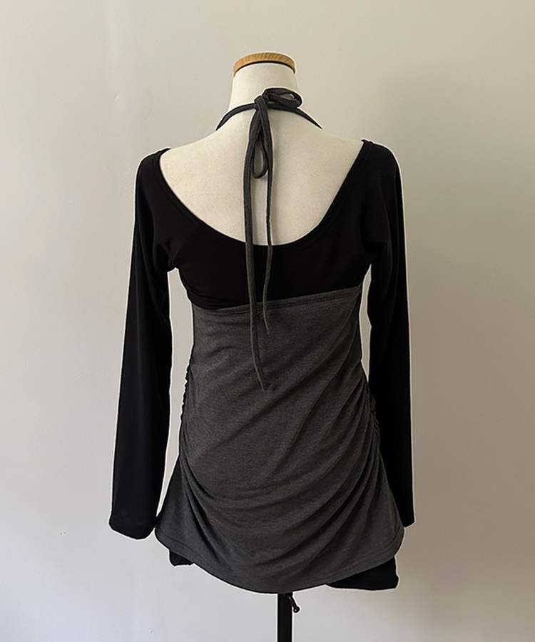 무코 기모 홀터 나시 레이어드 뷔스티에 일체형 오프숄더 원피스