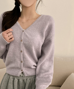 아벨 폭닥 브이넥 울 가디건 라벤더