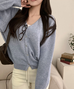 아벨 폭닥 브이넥 울 가디건 진소라