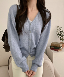 아벨 폭닥 브이넥 울 가디건 진소라