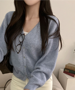 아벨 폭닥 브이넥 울 가디건 진소라