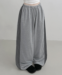 색감추천테리배색트랙라인와이드밴딩롱팬츠 그레이