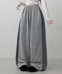 색감추천테리배색트랙라인와이드밴딩롱팬츠 그레이