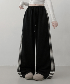 색감추천테리배색트랙라인와이드밴딩롱팬츠 블랙