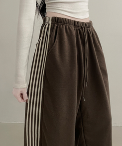 색감추천테리배색트랙라인와이드밴딩롱팬츠 밤색