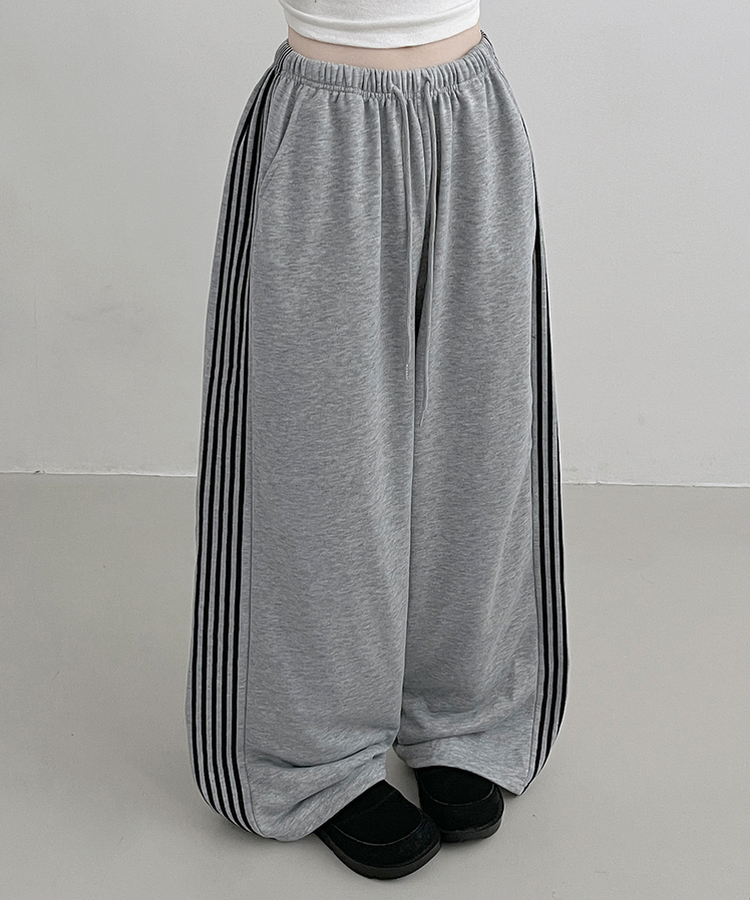 색감추천테리배색트랙라인와이드밴딩롱팬츠 그레이