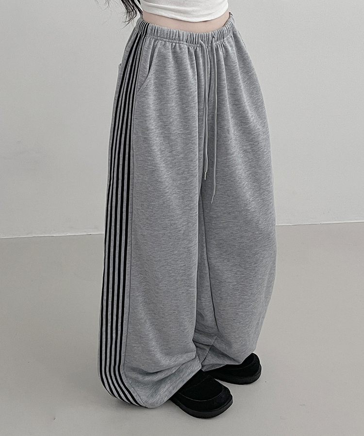 색감추천테리배색트랙라인와이드밴딩롱팬츠 그레이