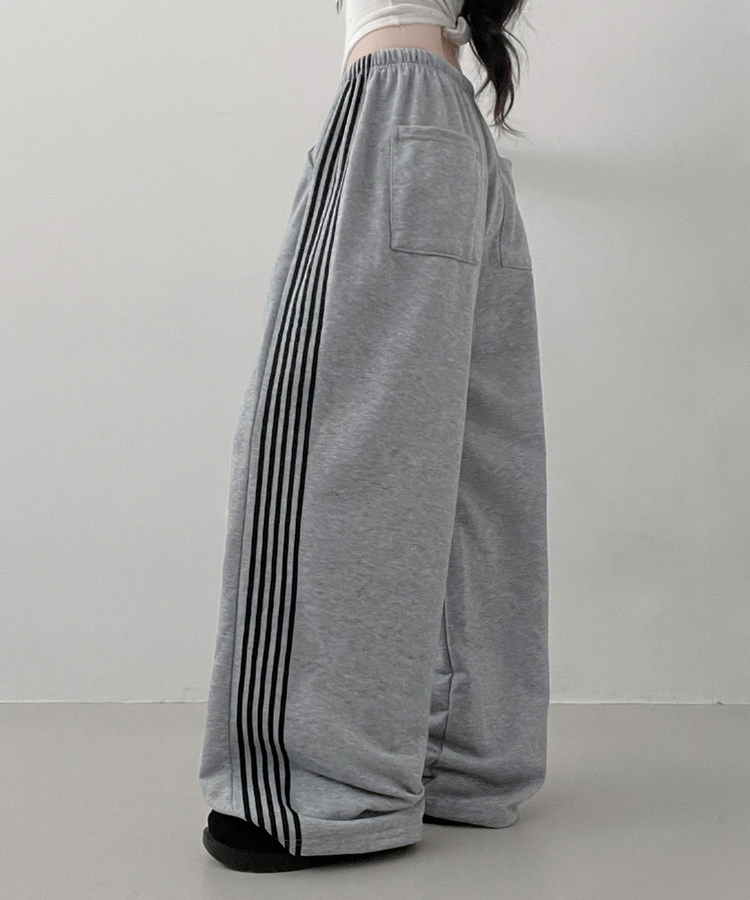 색감추천테리배색트랙라인와이드밴딩롱팬츠 그레이