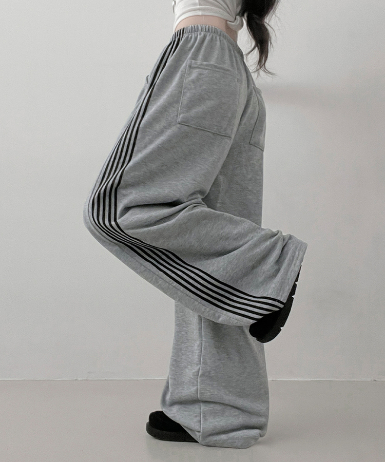 색감추천테리배색트랙라인와이드밴딩롱팬츠 그레이