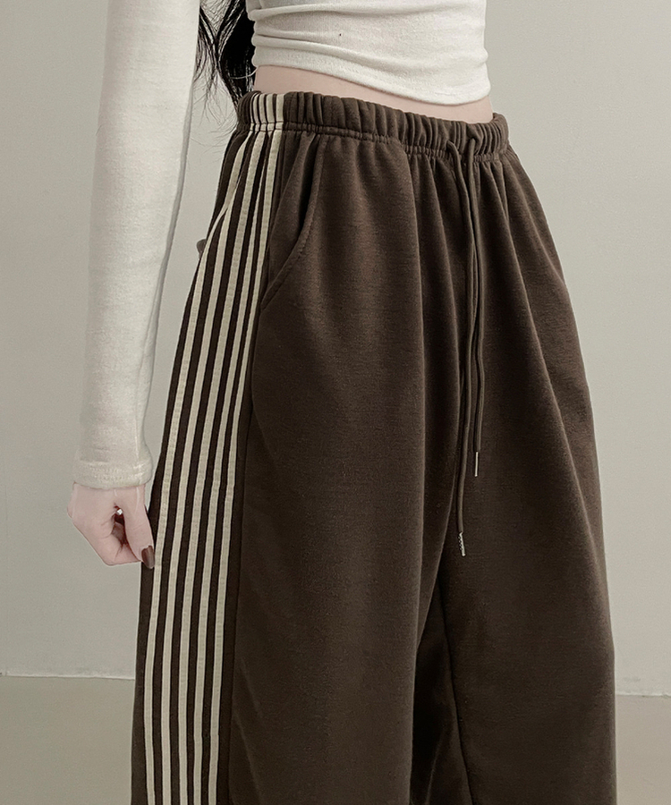 색감추천테리배색트랙라인와이드밴딩롱팬츠 밤색