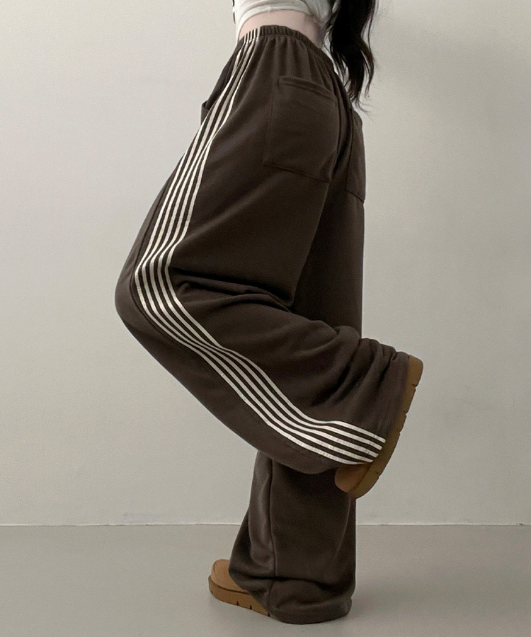 색감추천테리배색트랙라인와이드밴딩롱팬츠 밤색