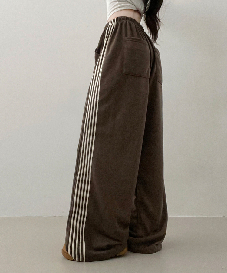 색감추천테리배색트랙라인와이드밴딩롱팬츠 밤색