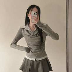 ドレープシャツレイヤード長袖Tシャツ GREY