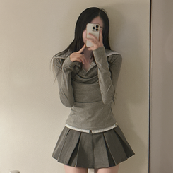 ドレープシャツレイヤード長袖Tシャツ GREY