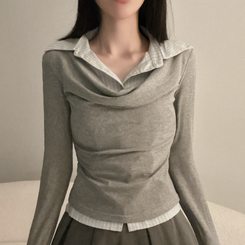 ドレープシャツレイヤード長袖Tシャツ GREY