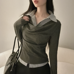 ドレープシャツレイヤード長袖Tシャツ CHARCOAL