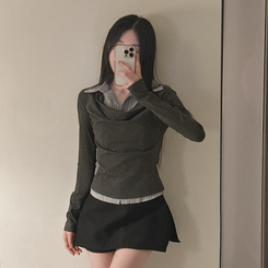 ドレープシャツレイヤード長袖Tシャツ CHARCOAL